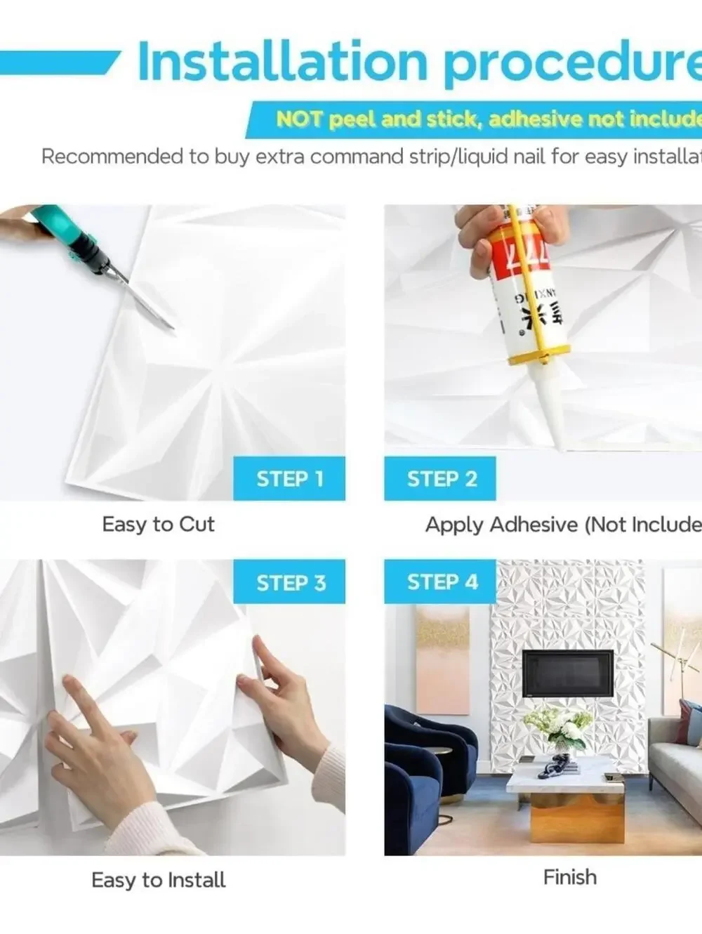Lot Of 12 STICKGOO 3D Wall Panels Diamond White Paintable 19.7